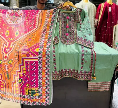 Pakistani Rangoon Stitched Cotton 3pcs _ Green